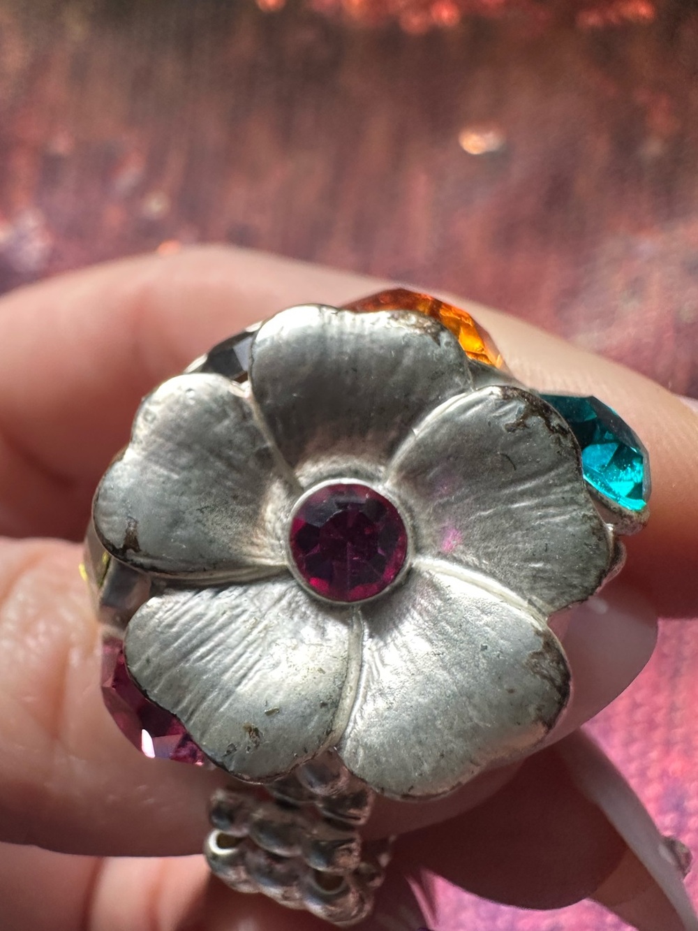 Express • Colorful Floral Rhinestone Cluster Stretch Ring - Picture 11 of 17
